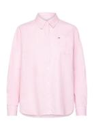 Tjw Boxy Stripe Linen Shirt Tops Shirts Linen Shirts Pink Tommy Jeans