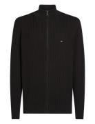 Herringb Structure Zip Thru Tops Knitwear Full Zip Jumpers Black Tommy Hilfiger