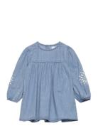 Flower Embroidered Denim Dress Dresses & Skirts Dresses Casual Dresses Long-sleeved Casual Dresses Blue Mango