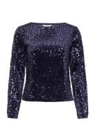 Sequin Trumpet Sleeve Top Tops T-shirts & Tops Long-sleeved Navy Bubbleroom