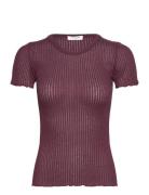 Belize Poinetelle T-Shirt Tops T-shirts & Tops Short-sleeved Burgundy Rosemunde