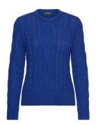 Aran-Knit Cotton-Blend Crewneck Sweater Tops Knitwear Jumpers Blue Lauren Ralph Lauren