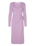 Fine Knit Rib Wrap Midi Dress Knælang Kjole Purple Davida Cashmere