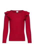 Top L S Frill Detail Pointelle Tops T-shirts Long-sleeved T-Skjorte Red Lindex