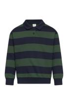 Sweater Collar Block Stripe Tops T-shirts Polo Shirts Long-sleeved Polo Shirts Green Lindex