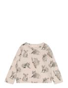 T-Shirt Ls Aop Sweat Tops T-shirts Long-sleeved T-Skjorte Cream Minymo