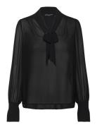 Eden Ggt Ls Tie Nk Blouse Tops Blouses Long-sleeved Black French Connection