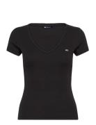 Tjw Slim Essential Rib V Ss Tops T-shirts & Tops Short-sleeved Black Tommy Jeans