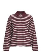 Slfwada Ls Stripe Collar Top Tops T-shirts & Tops Polos Burgundy Selected Femme