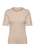 Slim Striped 1X1 Ribbed Ss T-Shirt Tops T-shirts & Tops Short-sleeved Beige GANT