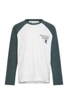 Contrasting Cotton-Blend T-Shirt Tops T-shirts Long-sleeved T-Skjorte White Mango