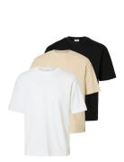 Slhlooseoscar Ss O-Neck Tee 3 Pack Tops T-Kortærmet Skjorte White Selected Homme