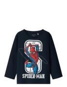 Nmmnitin Spider Nreg Ls Top Noos Mar Tops T-shirts Long-sleeved T-Skjorte Navy Name It