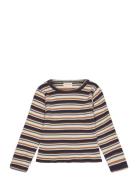 T-Shirt Ls Y/D Rib Tops T-shirts Long-sleeved T-Skjorte Multi/patterned Minymo