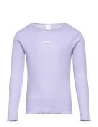 Top L S Rib Embroided Flower Tops T-shirts & Tops Long-sleeved Purple Lindex