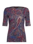 Paisley Stretch Cotton Boatneck Tee Tops T-shirts & Tops Short-sleeved Navy Lauren Ralph Lauren