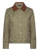 Corduroy-Trim Diamond-Quilted Jacket Quiltet Jakke Khaki Green Lauren Ralph Lauren