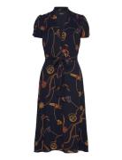 Print Belted Georgette Puff-Sleeve Dress Knælang Kjole Navy Lauren Ralph Lauren