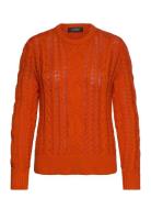 Aran-Knit Cotton-Blend Crewneck Sweater Tops Knitwear Jumpers Orange Lauren Ralph Lauren