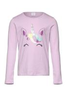 Top L S Unicorn Face Tops T-shirts Long-sleeved T-Skjorte Purple Lindex