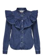 Onlindigo Ls Frill Dnm Shirt Qyt Noos Tops Shirts Long-sleeved Navy ONLY