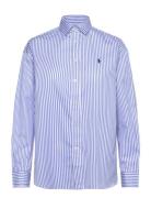 Relaxed Fit Striped Cotton Shirt Tops Shirts Long-sleeved Blue Polo Ralph Lauren