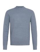 Knitted Sweater With Squared Structure Tops Knitwear Round Necks Blue Mango