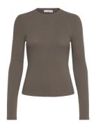 Ribbed Long-Sleeved T-Shirt Tops T-shirts & Tops Long-sleeved Khaki Green Mango