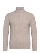 Perkins-Neck Knitted Sweater Tops Knitwear Half Zip Jumpers Beige Mango