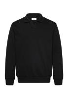 Jersey Split Neck W. Collar L/ Tops Sweatshirts & Hoodies Sweatshirts Black Lindbergh