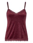 Velours Lace Cami Top Tops T-shirts & Tops Sleeveless Burgundy Hunkemöller