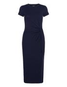 Tie-Front Jersey Short-Sleeve Dress Maxikjole Festkjole Navy Lauren Ralph Lauren