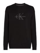 Chenille Monologo Sweater Tops Sweatshirts & Hoodies Sweatshirts Black Calvin Klein Jeans