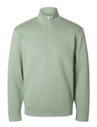 Slhemanuel Soft Zip High Neck Sweat Noos Tops Sweatshirts & Hoodies Sweatshirts Green Selected Homme