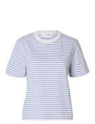 Slfessential Ss Striped Boxy Tee Noos Tops T-shirts & Tops Short-sleeved Blue Selected Femme