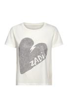 Alys Hc Big Heart Strass Designers T-shirts & Tops Short-sleeved Cream Zadig & Voltaire