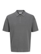 Jjtroy Knit Zip Polo Tops Knitwear Short Sleeve Knitted Polos Grey Jack & J S