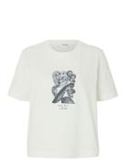 Slfessential Ss Boxy Printed Ink Tee Tops T-shirts & Tops Short-sleeved Cream Selected Femme