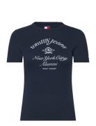 Tjw Slim Crest Nyc Ringer Tee Tops T-shirts & Tops Short-sleeved Navy Tommy Jeans