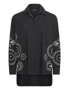 Cambria Cotton Embroidered Top Tops Shirts Long-sleeved Black French Connection