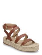 Polly Leather Gladiator Espadrille Espadrillos Flade Sandal Brown Lauren Ralph Lauren