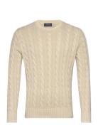 Cable-Knit Mineral-Dyed Cotton Sweater Designers Knitwear Round Necks Beige Polo Ralph Lauren
