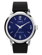 Marlin Automatic 40Mm Sst Case Blue Dial Black Leather Strap Accessories Watches Analog Watches Silver Timex