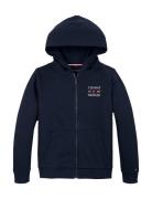 Tommy Flag Hilfiger Zip Hoodie Tops Sweatshirts & Hoodies Hoodies Navy Tommy Hilfiger