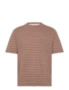 Akkikki Cot/Linen Stripe Tee Tops T-Kortærmet Skjorte Brown Anerkjendt