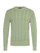 Cable-Knit Mineral-Dyed Cotton Sweater Designers Knitwear Round Necks Green Polo Ralph Lauren