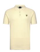 Linen Blend Knitted Polo Tops Knitwear Short Sleeve Knitted Polos Yellow Lyle & Scott
