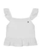 Textured Cotton Top Slvls Tops T-shirts Sleeveless White Tommy Hilfiger