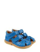 Classic Rub Sole Closed Two Velcro Shoes Summer Shoes Sandals Blue Pom Pom