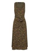 Floral Belted Crepe Sleeveless Dress Knælang Kjole Green Lauren Ralph Lauren